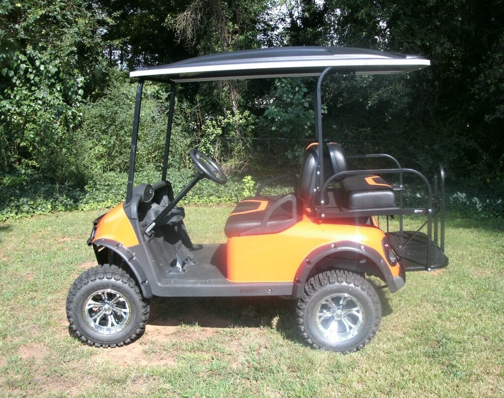 Orange golf cart for rent at Golf Carts Atlanta