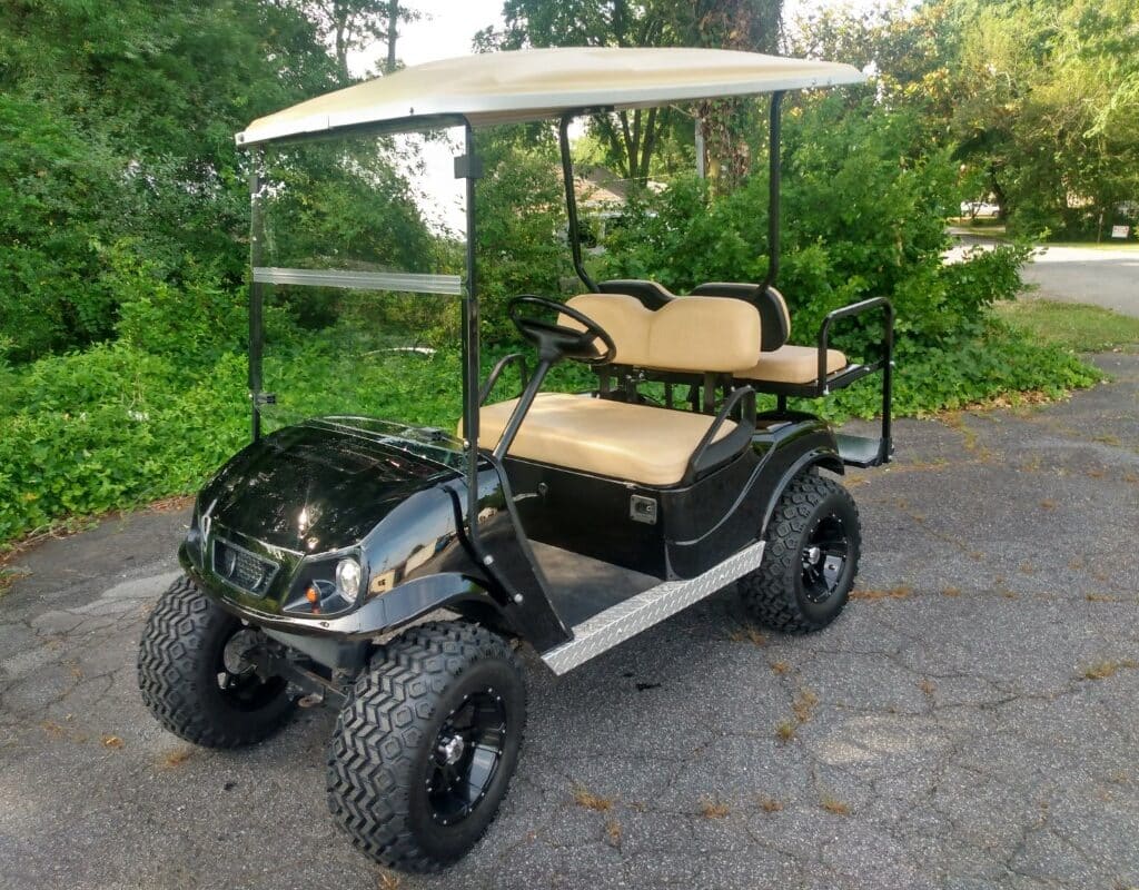 Black four-seat golf cart for rent at Golf Carts Atlanta