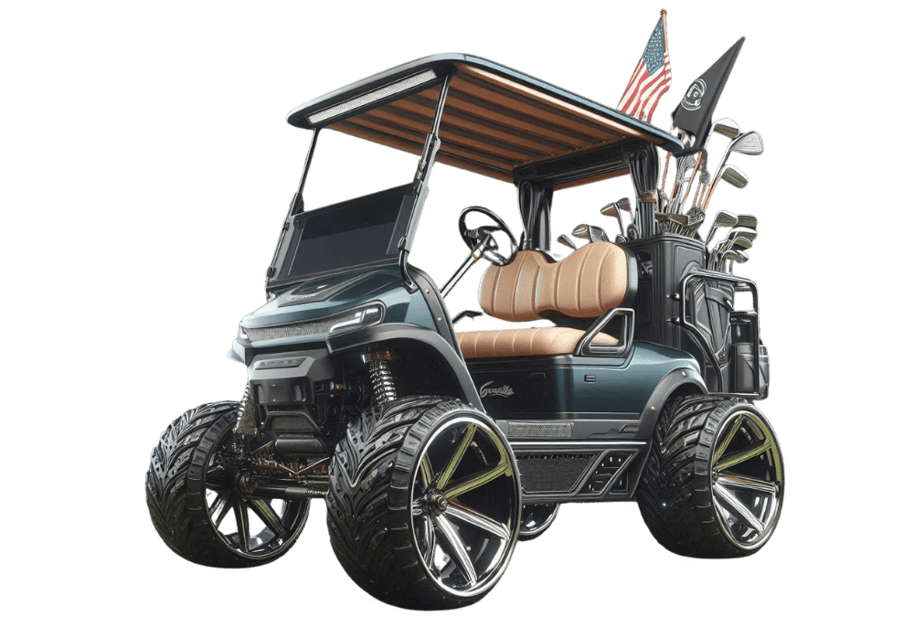 Customized golf cart with premium wheels, tires, and accessories for sale at Golf Carts Atlanta.