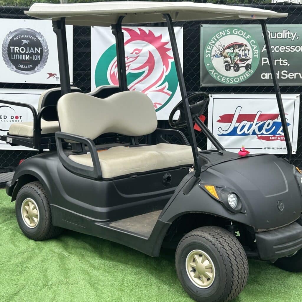 Used Yamaha Drive golf cart with new tires and batteries, available at Golf Carts Atlanta.